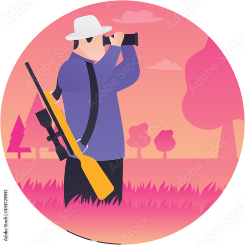 
A man is doing hunting with the gun 
