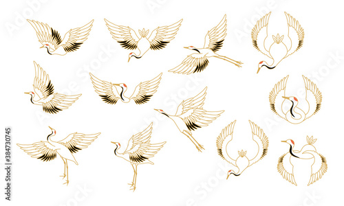 和風のシンプルな鶴のベクターイラスト素材セット