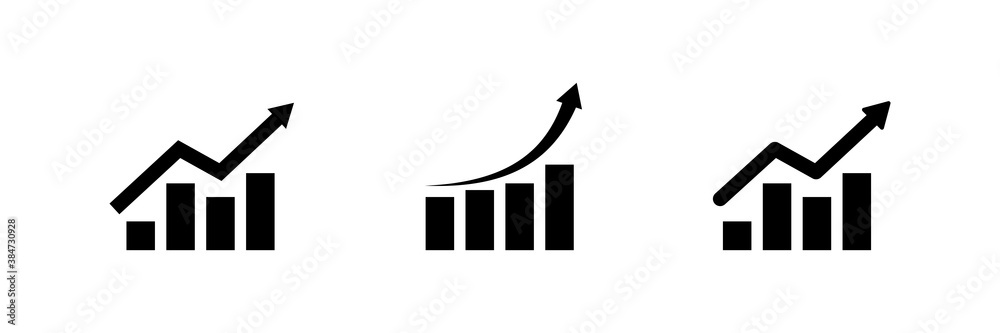 Graph growing up vector icon. economy graphic growth arrow rise. market chart sign isolated on white background. development forecast plan stock illustration