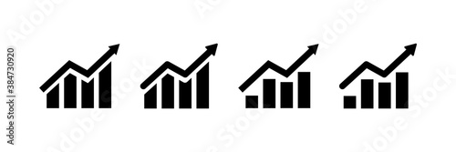 Graph growing up vector icon. economy graphic growth arrow rise. market chart sign isolated on white background. development forecast plan stock illustration