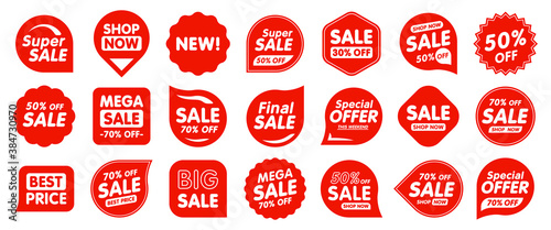 Set of Sale badges. Sale quality tags and labels. Template banner shopping badges. Special offer, sale, discount, shop, black friday. Vector illustration. photo