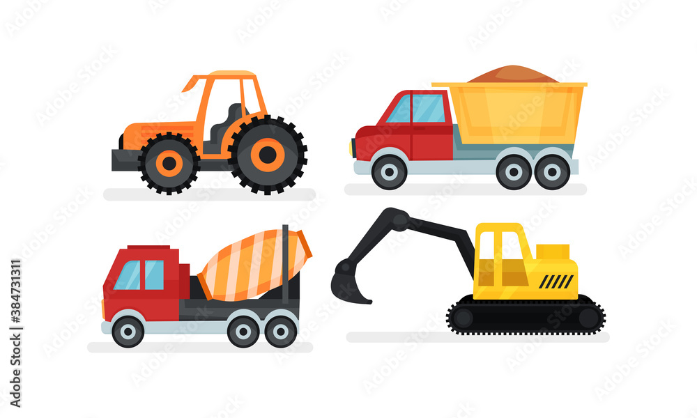 Heavy Machinery or Transport for Construction Work Vector Set Heavy Machinery or Transport for Construction Work Vector Set