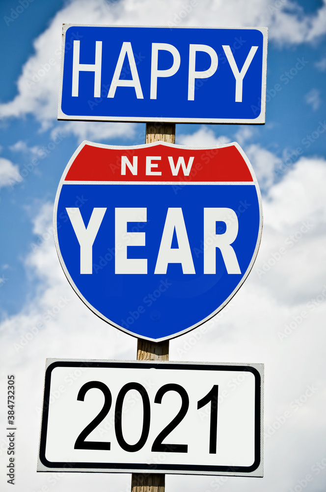 Hapy New Year 2021 written on american roadsign Hapy New Year 2021 written on american roadsign