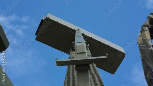 Rotating antenna of military radar air defense system.