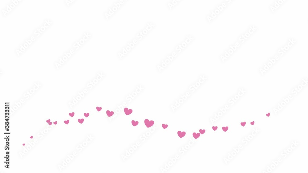 Animated pink hearts fly from left to right. A wave of flying hearts. Vector illustration isolated on the white background. Animated pink hearts fly from left to right. A wave of flying hearts. Vector illustration isolated on the white background.