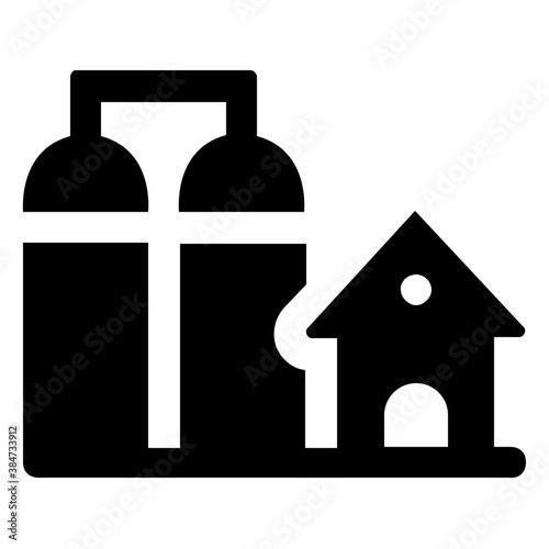 
Rural house around fields is farmhouse icon 
