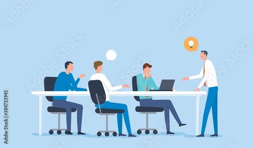 flat vector illustration business team meeting for project brainstorming and business   people planning for marketing strategy concept

