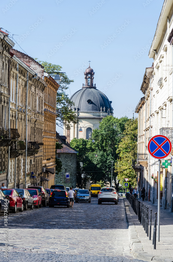 Naklejka premium Lviv Old City architecture in the autumn sunny day