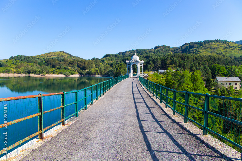 Fototapeta premium Giacopiane lake is an artificial reservoir located in the Sturla valley in the municipality of Borzonasca, inland of Chiavari, Genoa province, Italy