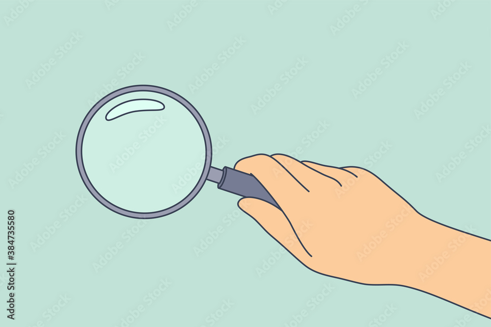 Research. science, analysis, business, optics concept. Businessman scientist detective cartoon hand holding magnifying glass. Search for problem solutions scientific expreriment closeup illustration. Research. science, analysis, business, optics concept. Businessman scientist detective cartoon hand holding magnifying glass. Search for problem solutions scientific expreriment closeup illustration.