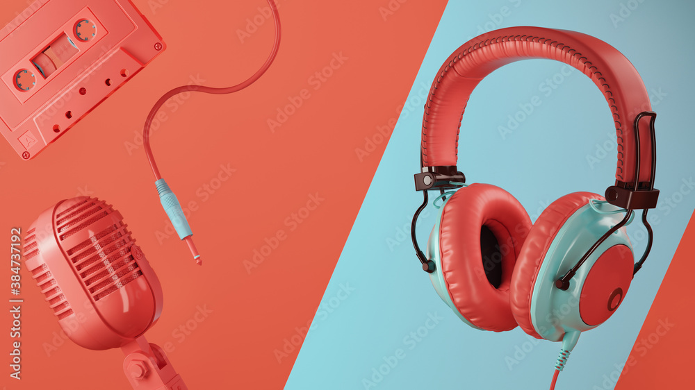 3D Rendering headphones. - obrazy, fototapety, plakaty 