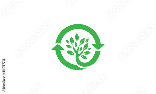 Creative Vector Illustration Logo Design. Recycle Tree Concept Go Green Nature Earth.