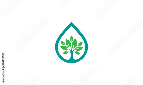 Creative Vector Illustration Logo Design. Water Drop with Tree Leaf Leaves Concept Go Green.