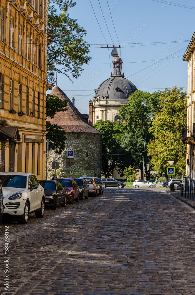 Naklejka premium Lviv Old City architecture in the autumn sunny day