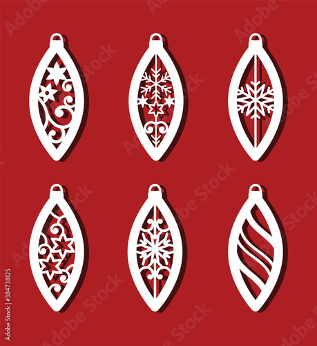Christmas toys for laser cutting. New Year card. Simple shapes
