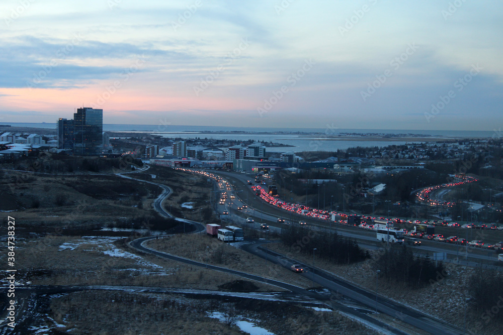 Fototapeta premium Traffic in the city. Reykjavik. Kopavogur