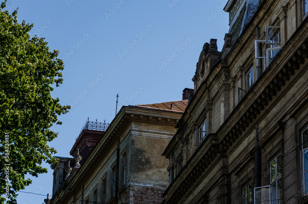 Lviv Old City architecture in the autumn sunny day