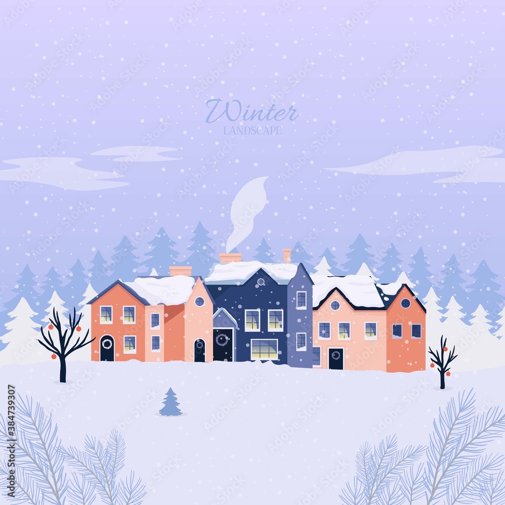 Fototapeta premium Winter Christmas Landscape Vector Background with snow.