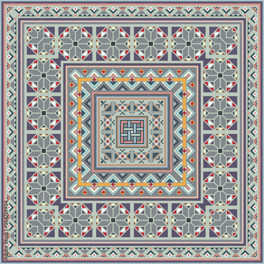 Obraz premium Colorful vector mosaic rug with abstract ethnic geometric ornaments.