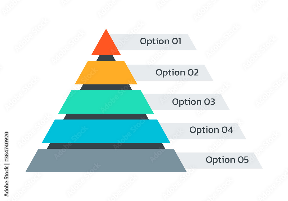 Pyramid Chart. Triangle diagram sign. Business infographic with five Pyramid Chart. Triangle diagram sign. Business infographic with five