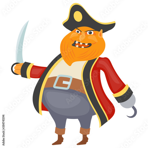 
A captain pirate with knife in hand giving terrifying look 

