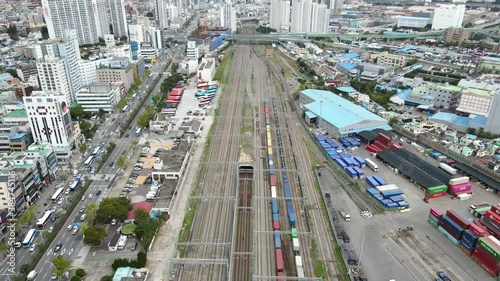 Busan Dong-gu'Busanjin Station' Railroad Sky View photo