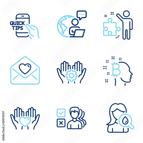 People icons set. Included icon as Hold heart, Strategy, Love letter signs. Bitcoin think, Opinion, Education symbols. Moisturizing cream, Employee hand line icons. Friendship, Business plan. Vector