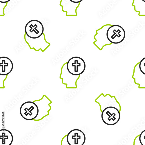 Line Man graves funeral sorrow icon isolated seamless pattern on white background. The emotion of grief, sadness, sorrow, death. Vector.