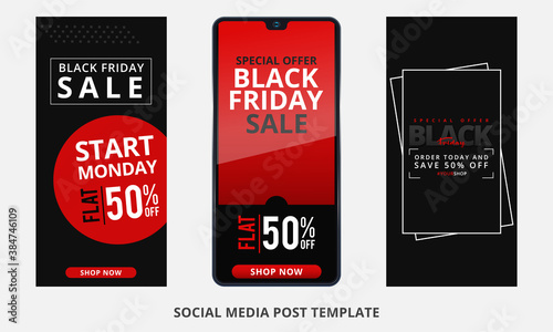 Black friday sale promotion banner or poster with smartphone