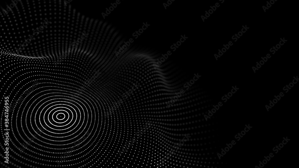 Abstract wave with moving dots. Flow of particles. Cyber technology illustration. 3d rendering Abstract wave with moving dots. Flow of particles. Cyber technology illustration. 3d rendering