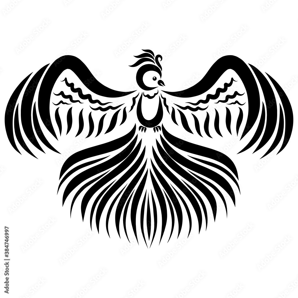 Obraz premium bird spreading its wings to the sides, black flowing lines