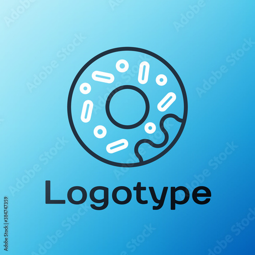 Line Donut with sweet glaze icon isolated on blue background. Colorful outline concept. Vector.