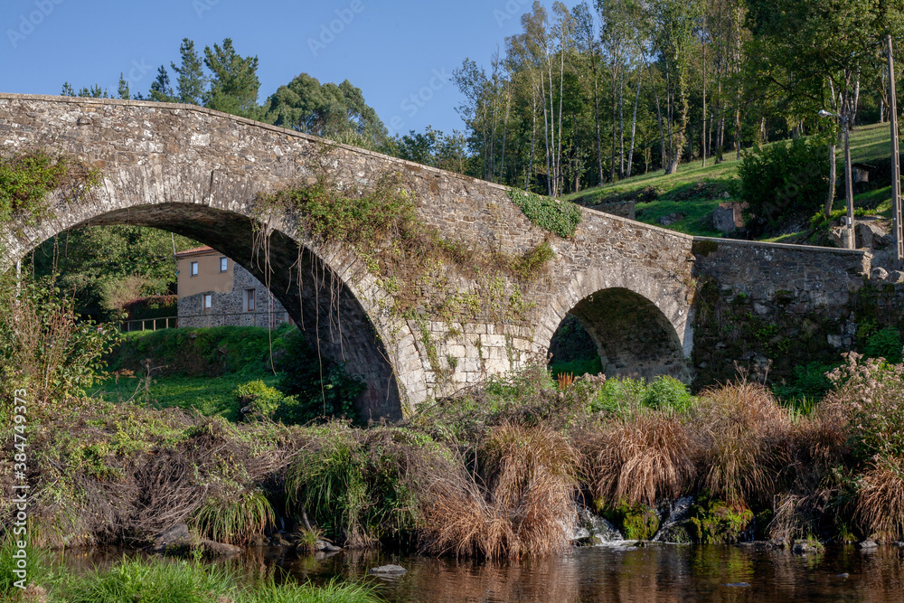 Old Stone Roman Bridge Crossing a Stream