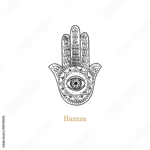 Hamsa, vector image. Sketch of magical symbol.