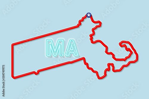Massachusetts US state bold outline map. Vector illustration