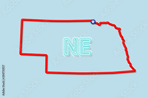Nebraska US state bold outline map. Vector illustration