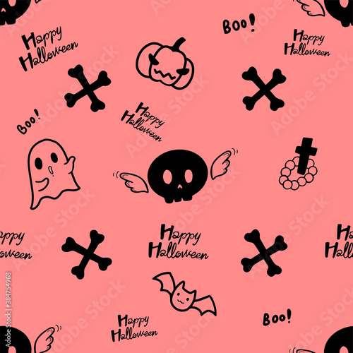 Vector Seamless halloween with pink background.