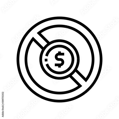money crossed out coin line icon vector. money crossed out coin sign. isolated contour symbol black illustration
