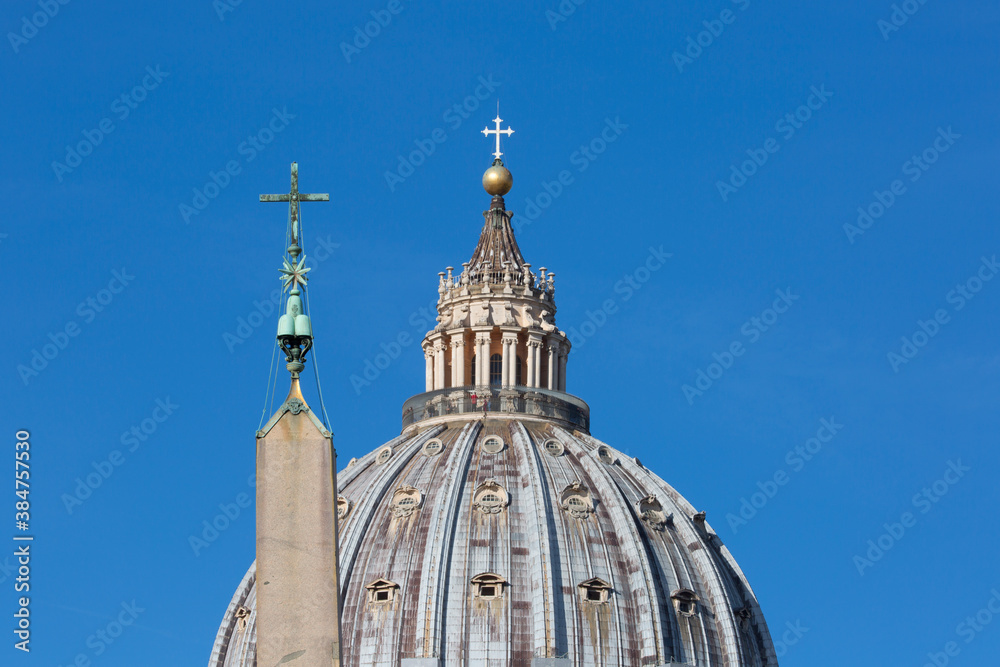 Dome of Saint Peter's Basilica Egyptian obelisk at St.Peter's square, Vatican, Rome, Italy
