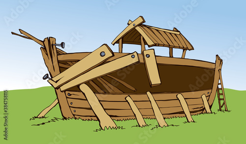 Unfinished Noah's Ark. Vector drawing
