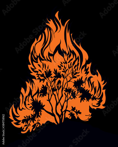 Burning bush. Vector drawing icon
