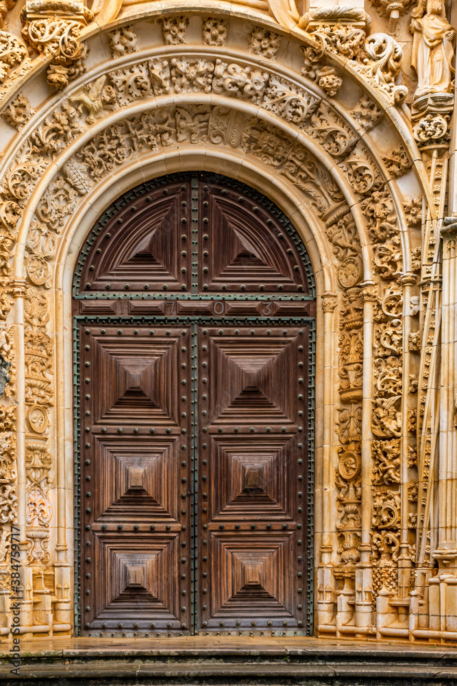 Manueline Style, Elaborate Front Door And Unique Sculptured Border. Templar Castle/Convent Of Christ, Tomar, Portugal.