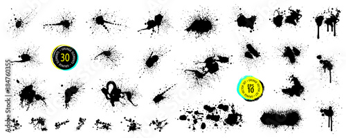 Grunge stains set. Paint brush strokes. Liquid stains. Highly detailed grunge textures. Ink spots. Splatter. Place for text. Grunge backgrounds collection.