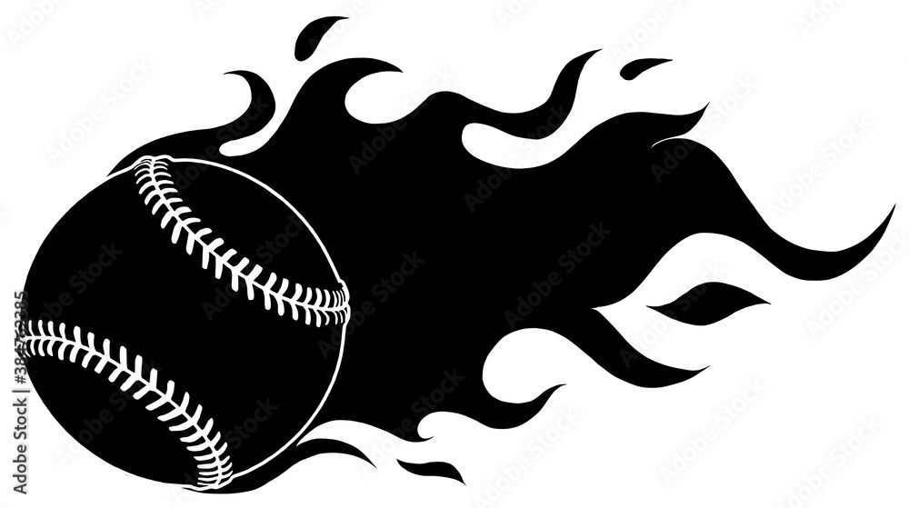 Flaming Baseball Softball Ball Vector Cartoon burning with Fire Flames