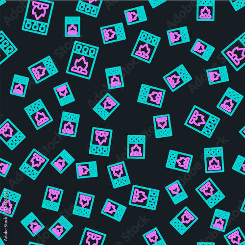 Line Open matchbox and matches icon isolated seamless pattern on black background. Vector.