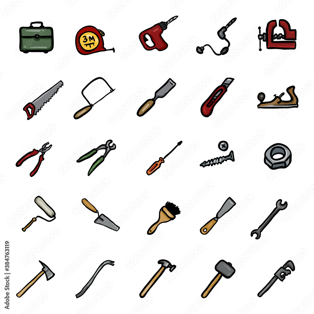 Vector Set of Doodle Work Tools Icons Vector Set of Doodle Work Tools Icons
