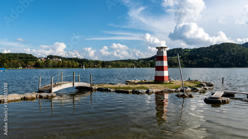 tiny lighthouse at lake Stubenberg, south styria, Austria