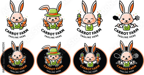 Sets of carrot farm logo with Rabbit mascot