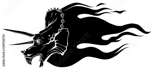 Flaming dinosaurus with flames black silhouette isolated vector illustration