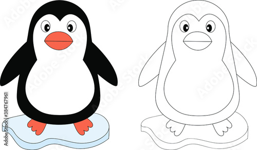 Page of coloring book for children. Cute penguin.  Hand painted animal sketches in a simple style. T-shirt print  label  patch or sticker. Vector illustration.